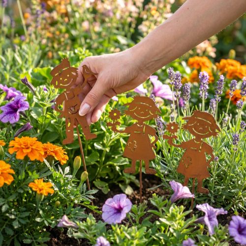 Garden stake rust look garden decoration girl and boy 4pcs | Floristik24.ie