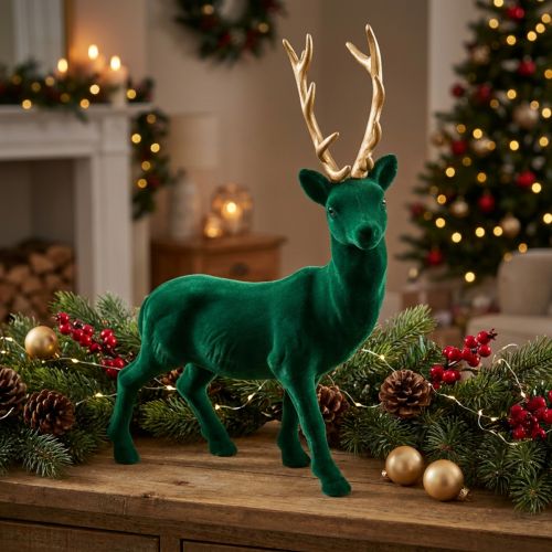 Deco deer standing green gold Christmas decoration figure 40cm | Floristik24.ie