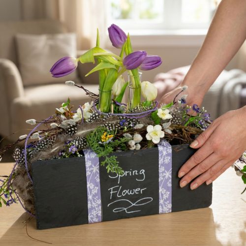 Natural rectangular slate stone tray, black, 35 x 15 cm, 3 pieces | Floristik24.ie