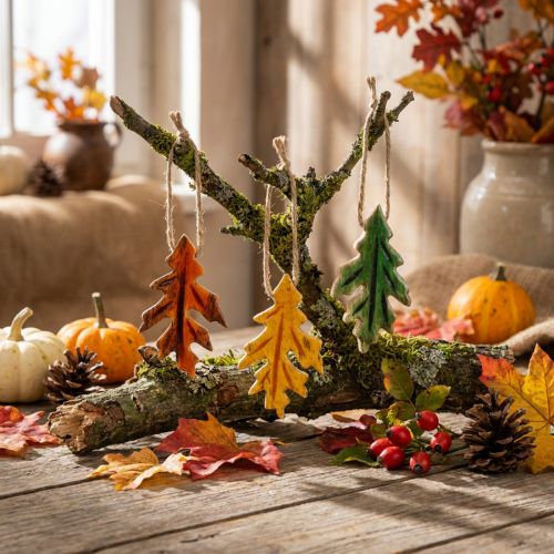 Decorative leaves wood for hanging colorful autumn decoration 6.5×4cm 12pcs | Floristik24.ie