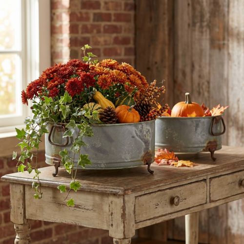 Decorative bowl base metal handle rust 42/46.5cm set of 2 | Floristik24.ie