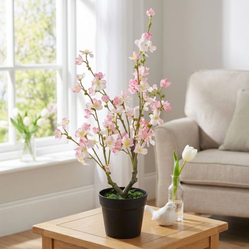 Almond Tree Large Artificial Plant in Pot Pink White 74cm | Floristik24.ie