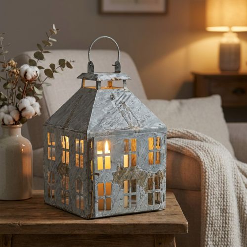 Vintage decorative lantern metal light house white rust H35cm | Floristik24.ie