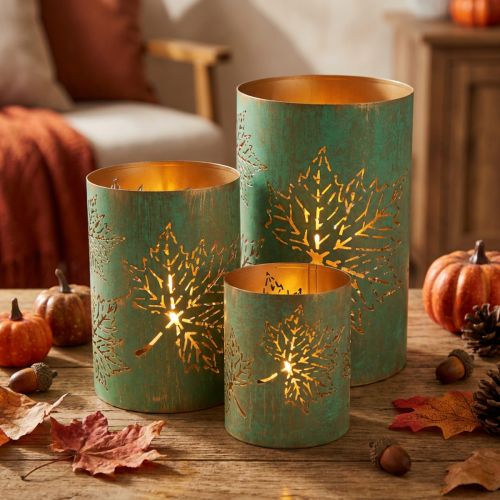 Lantern Autumn Tealight Holder Metal Ø8/10/13cm Set of 3 | Floristik24.ie