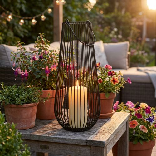 Product Candle holder black decorative lantern with handle Ø22cm H52cm