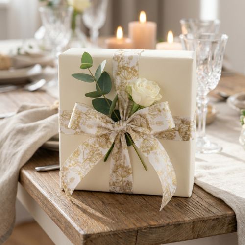 Product Gift ribbon with plant motifs, dill decorative ribbon, 40mm wide, 20m long