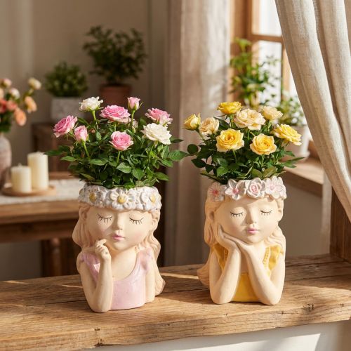Planter Ceramic Dreaming Girl Assorted H19.5cm 2pcs | Floristik24.ie