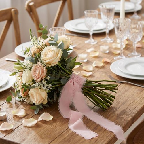 Chiffon ribbon pink fabric ribbon with fringes 40mm 15m | Floristik24.ie