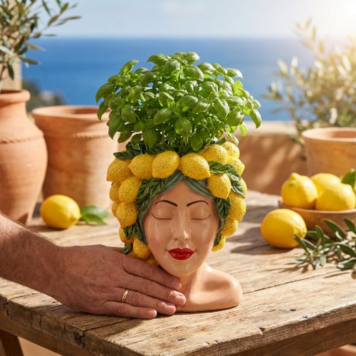 Woman bust plant pot lemon decoration Mediterranean H21.5cm | Floristik24.ie