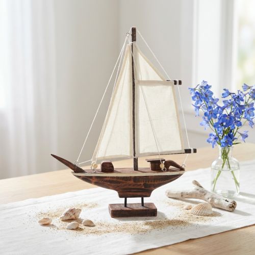 Sailing boat decoration ship pine wood brown 32×5×41cm | Floristik24.ie