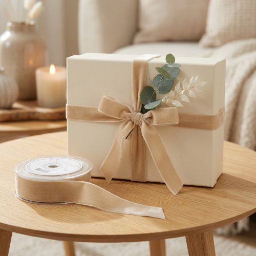 Velvet ribbon decorative ribbon velvet gift ribbon beige 40mm 8m | Floristik24.ie