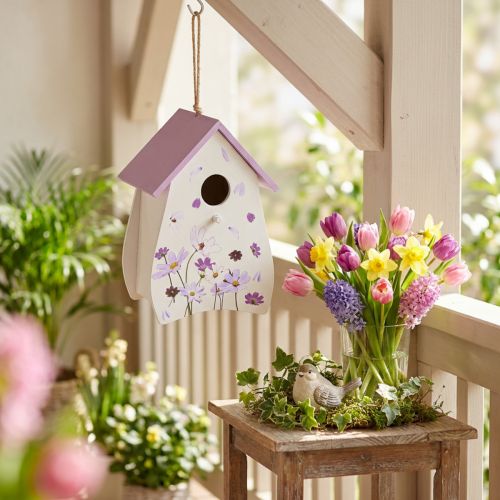 Product Birdhouse with spring-like floral pattern, decoration for balcony or apartment, 21cm