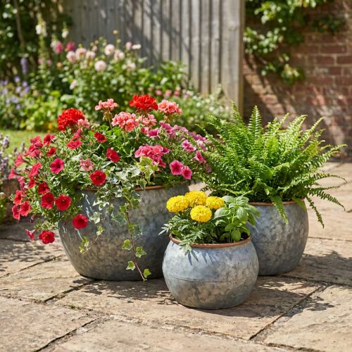 Decorative pot, planter bowl, metal vessel silver, copper-colored antique look H22 / 20.5 / 16.5cm Ø39 / 30.5 / 25cm set of 3 | Floristik24.ie