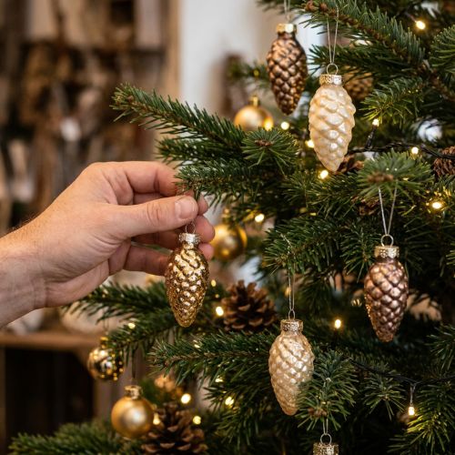 Glass cones for hanging, cones, glass, brown, gold, 5.5 cm, 14 pieces | Floristik24.ie