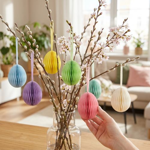 Product Honeycomb Eggs for Hanging Paper Decoration Easter Eggs Colorful 6cm 6 Pcs