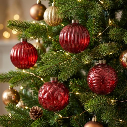 Product Christmas baubles, glass, red, 8cm, 12 pieces