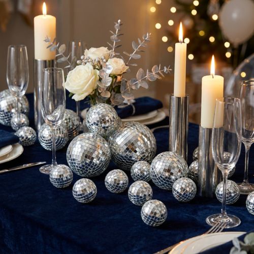 Product Decorative mirror balls, party decoration element, silver, 2-4cm, 50 pieces