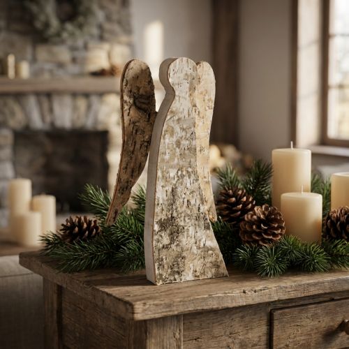 Product Angel figure made of wood with birch bark, 30cm