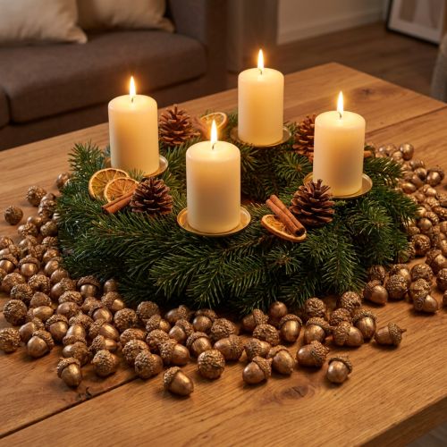 Golden autumn fruits, festive autumn decorations, natural decorative acorns, Advent decoration Ø1.5 – 2.5cm L1.5 – 3cm 300g | Floristik24.ie