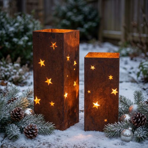 Christmas candle holders, rustic finish, 40/50cm high, set of 2 | Floristik24.ie