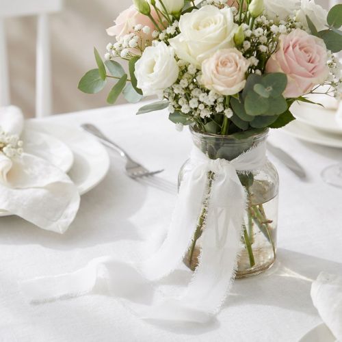 Chiffon ribbon white fabric ribbon with fringes 40mm 15m | Floristik24.ie