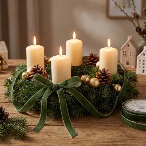 Velvet ribbon gift ribbon decorative ribbon green W10mm 20m | Floristik24.ie