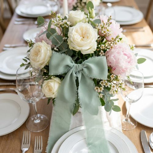 Fabric ribbon decorative ribbon with fringes sage green 40mm 15m | Floristik24.ie