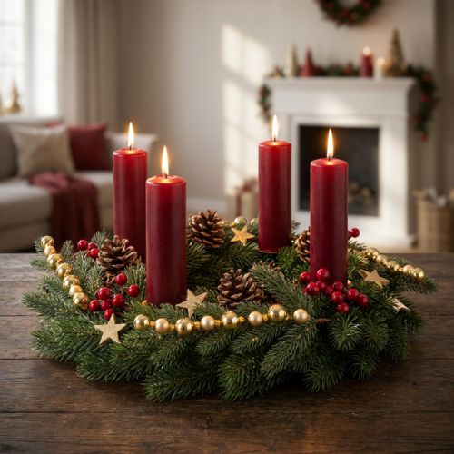 Product Artificial fir branch with gold-colored mini Christmas tree baubles, 46cm, 2 pieces