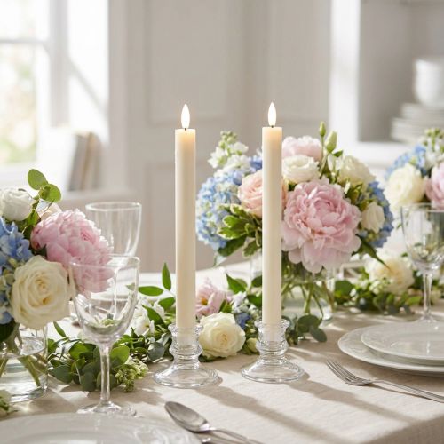 Product LED taper candle in white with warm white light, 24cm, with timer, 2 pieces