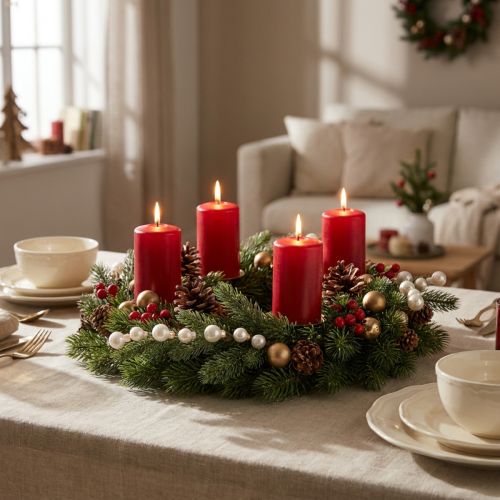 Product Artificial fir branch with white mini Christmas tree baubles, 46cm, 2 pieces