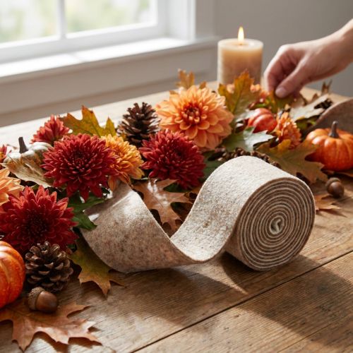 Product Wool felt felt ribbon, two-tone, sold by the meter for creative projects, brown/white, 15cm x 5m