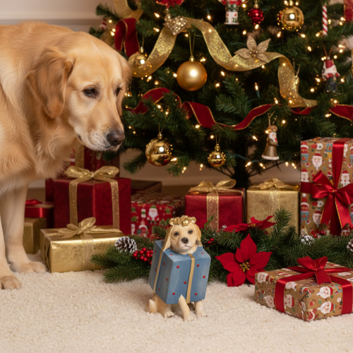 Decorative figurine of a sitting puppy in a gift box, 20cm | Floristik24.ie