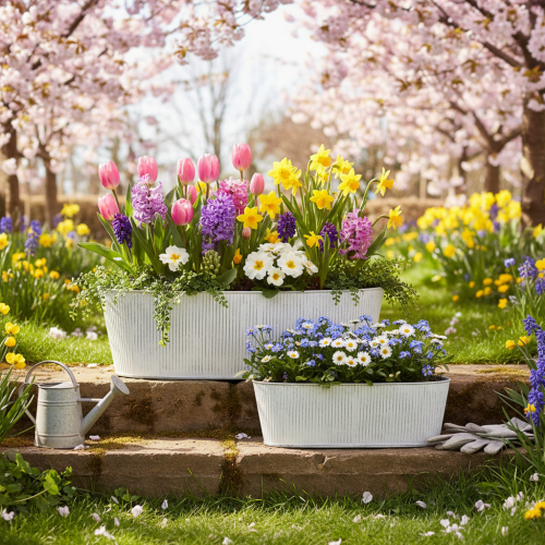 Product Oval metal bowl in white and silver, 32.5cm/37cm, set of 2.