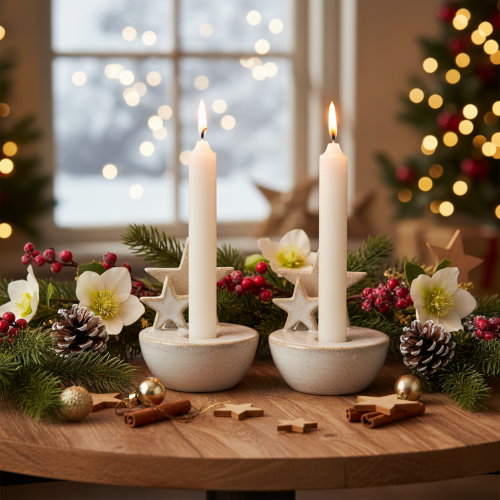 Ceramic Star Candle Holders, Christmas Decoration, 11cm, 2 Pieces | Floristik24.ie
