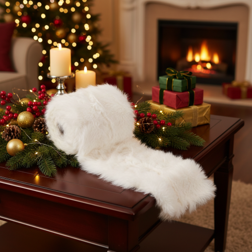 White fluffy decorative ribbon, faux fur roll, 10x140cm, 3 pieces | Floristik24.ie