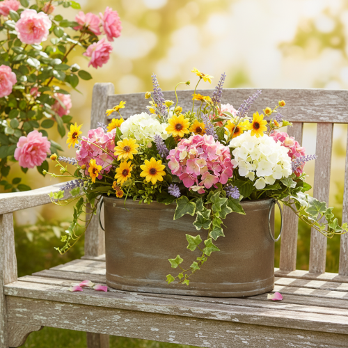 Set of metal plant pots and tubs, vintage retro style, L22.5cm/27cm/31cm | Floristik24.ie