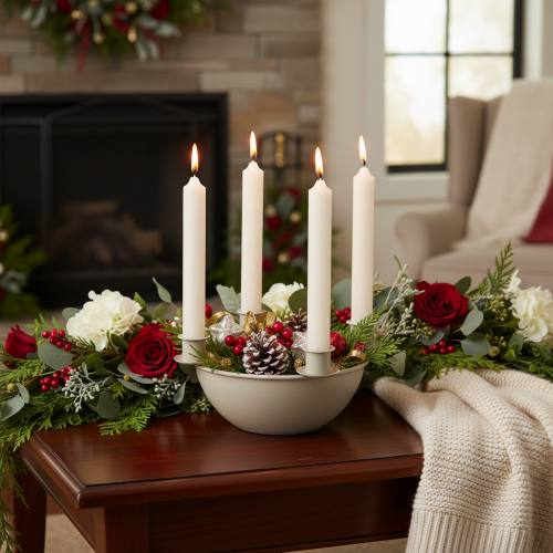 Candle holder with 4 holders, modern Advent wreath, beige, 15cm | Floristik24.ie