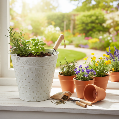 Decorative bucket, whitewashed, with handle, Ø20.5cm, metal planter decoration | Floristik24.ie