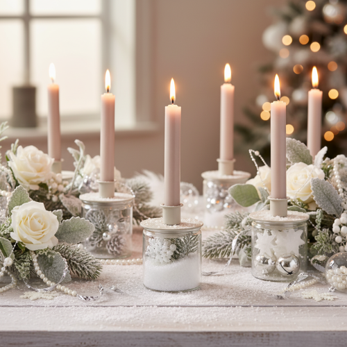 Metal candle holder in matte beige, small candlestick for taper candles, 8cm, 3 pieces | Floristik24.ie