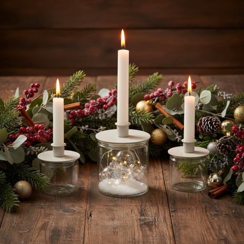 Round cream-colored candle holders for taper candles, table decoration, 10cm, 2 pieces | Floristik24.ie