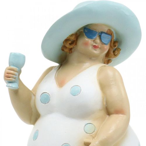 Floristik24 Lady with hat, sea decoration, summer, bathing figure blue/white H27cm