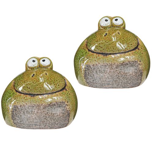 Floristik24 Frog Decoration Green Brown Ceramic Frog Head H10.5cm 2 Pcs