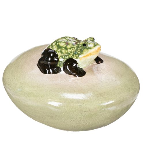 Decorative frog on stone for seasonal decoration, 13cm, 3 pieces