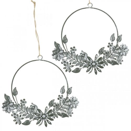 Floristik24 Spring decoration, decorative ring flowers, metal decoration, pendant flower decoration Ø16cm 2pcs
