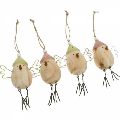 Floristik24 Spring decoration, wooden birds, winter bird with hat, wooden tag 4pcs