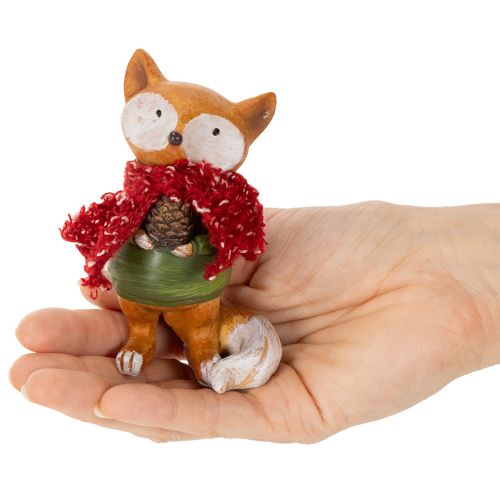 Decorative fox with scarf and pine cone, 10cm, 2 pieces | Floristik24.ie