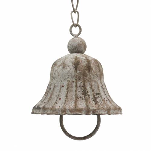 Metal bell for hanging with hooks, antique look, stainless steel grate Ø8.5cm H11cm