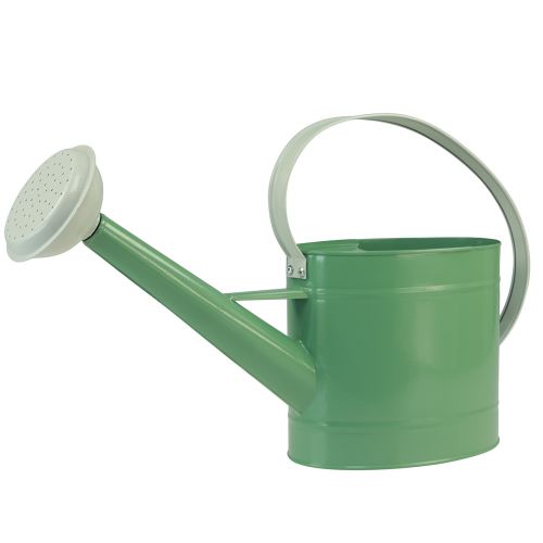 Product Metal decorative watering can, retro pastel green with white accents, for garden, balcony, and indoor use, 52.5x15x30cm
