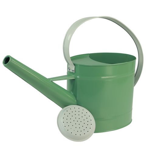 Product Metal decorative watering can, retro pastel green with white accents, for garden, balcony, and indoor use, 52.5x15x30cm