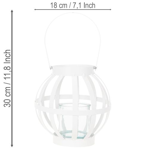 Garden lantern metal with glass Lantern for hanging White Ø18.5cm | Floristik24.ie